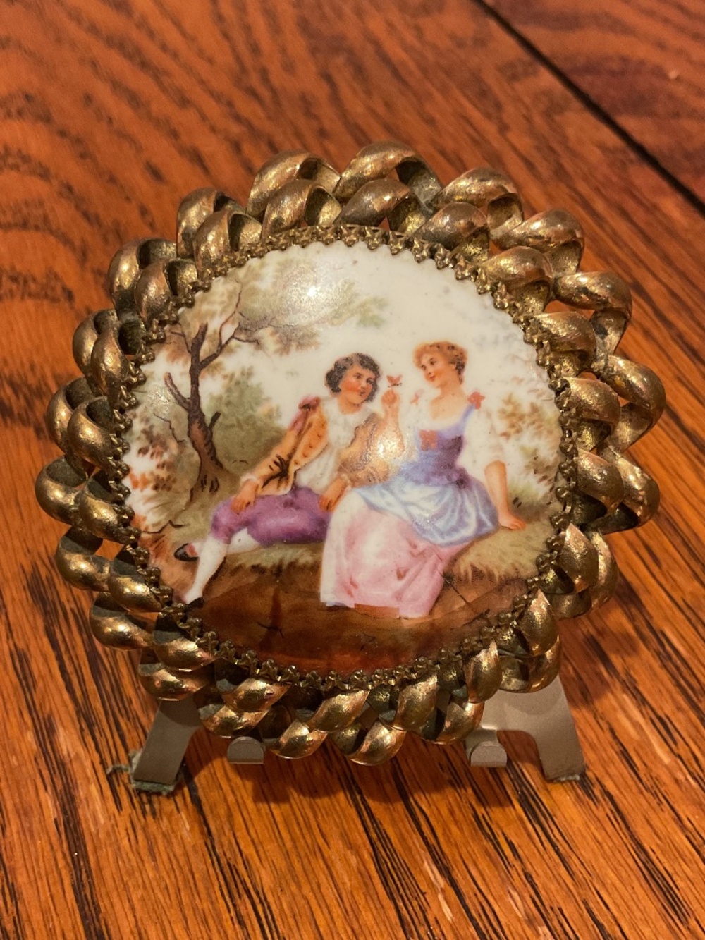 Antique Porcelain Hand Painted Courtship Brooch, Victorian Style Collectible